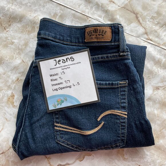 Levi Strauss Signature Curvy Straight Jeans Women's Dark Wash Distressed Raw Hem - Picture 7 of 7